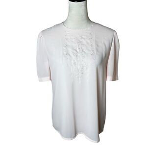 Vintage Avon Floral Embroidered Baby Pink Blouse 12 | Modest Cottagecore Top